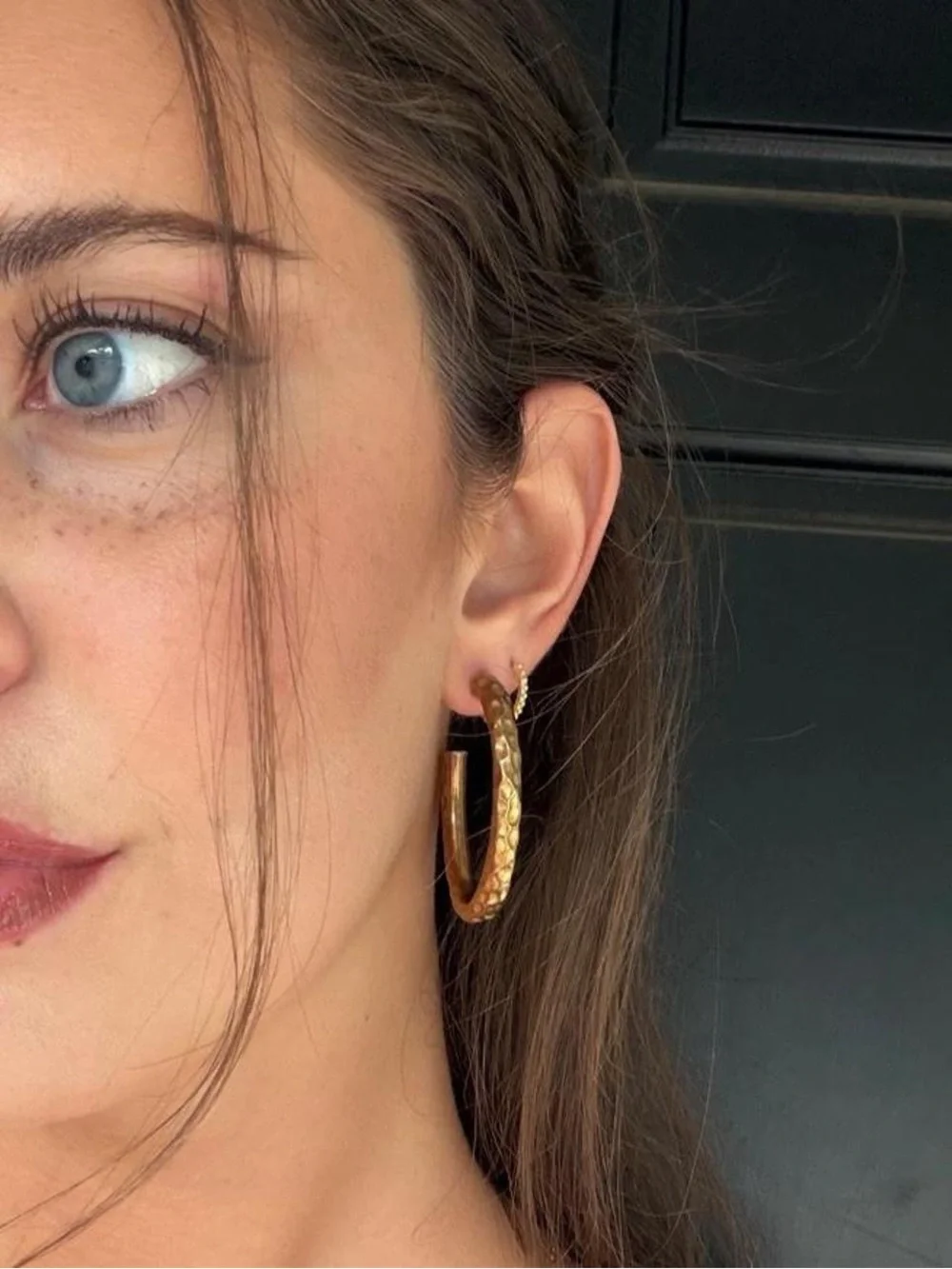 Gold sterling silver hoop statement earrings with a hammered texture #hoops